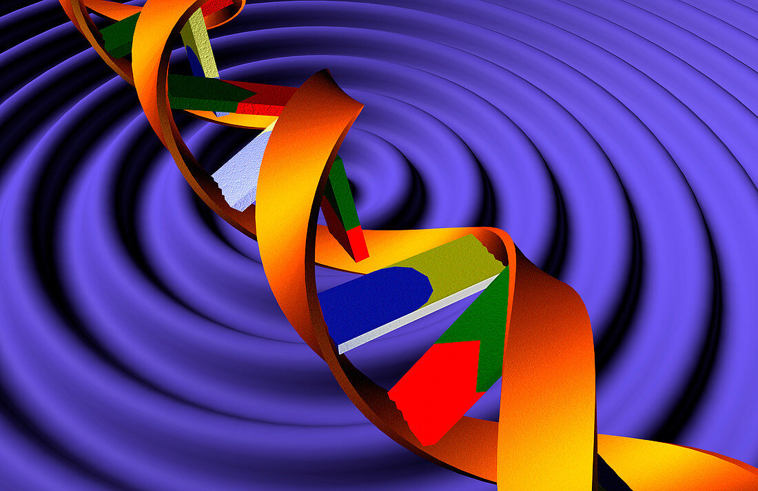 Computer artwork of DNA over ripples