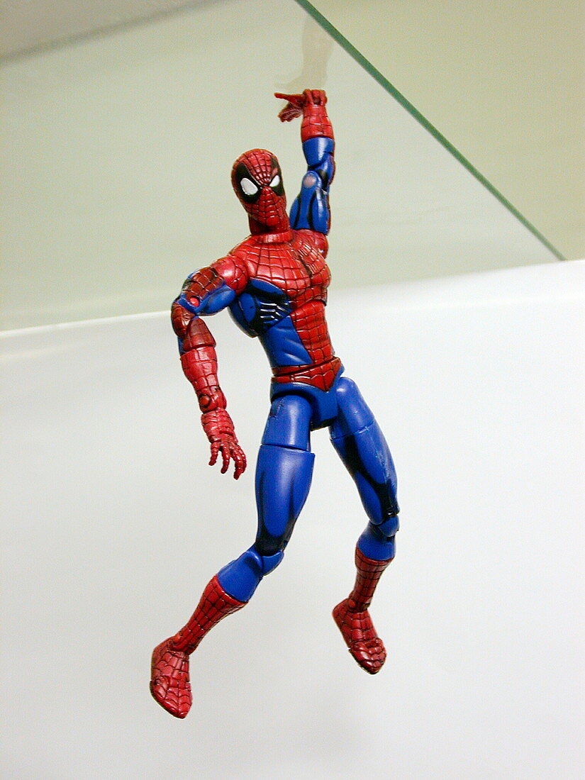Spiderman toy with 'gecko tape'