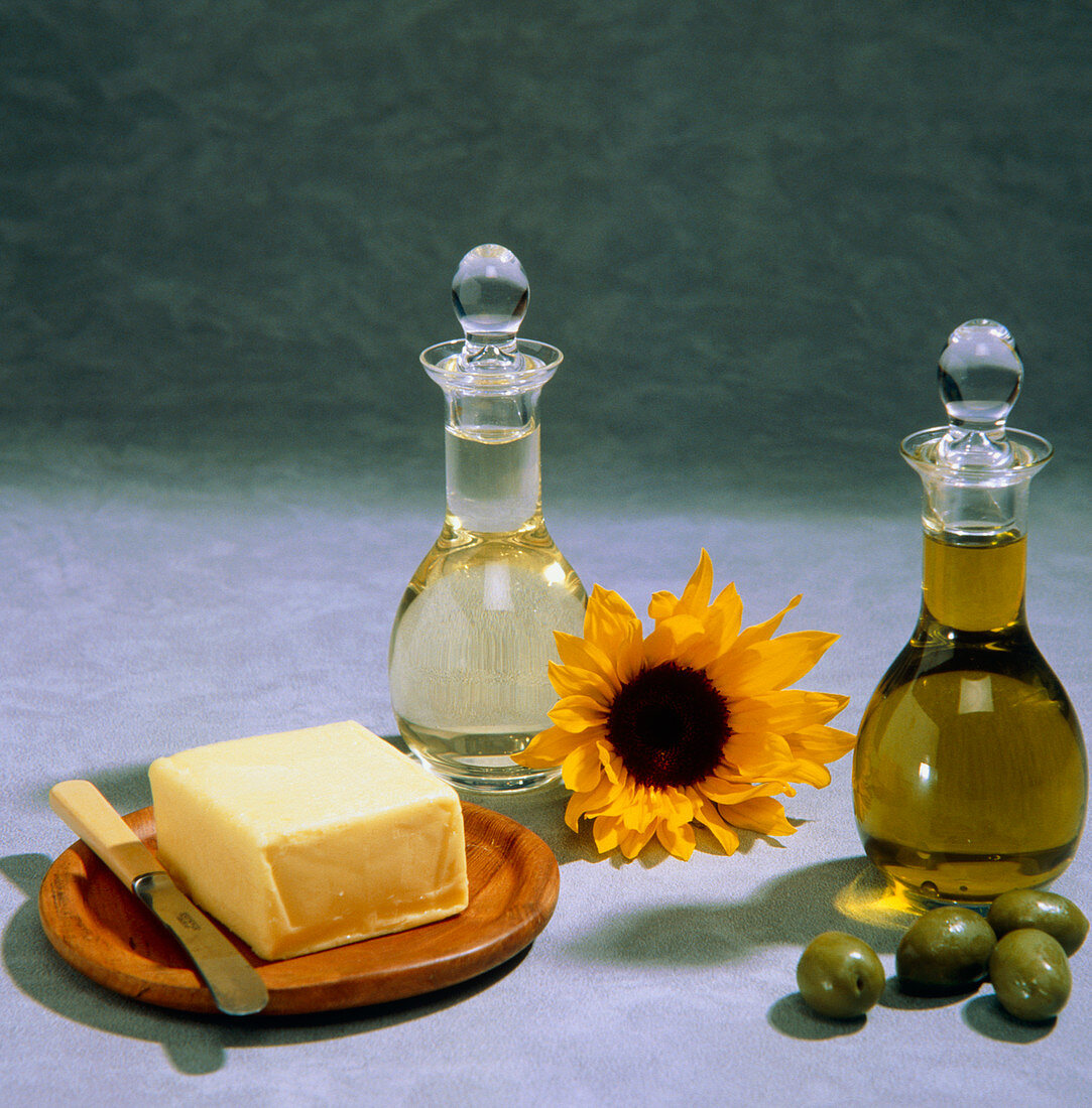 Olive and sunflower oils,and butter