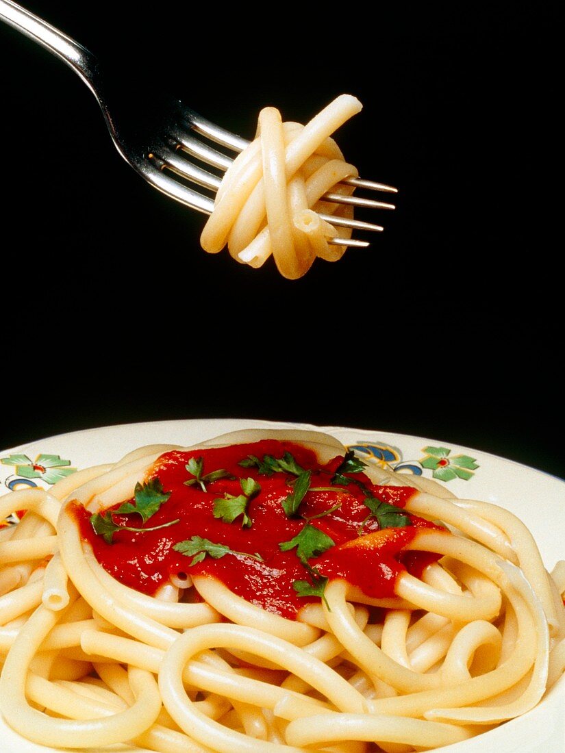 Plate of pasta with a tomato sauce