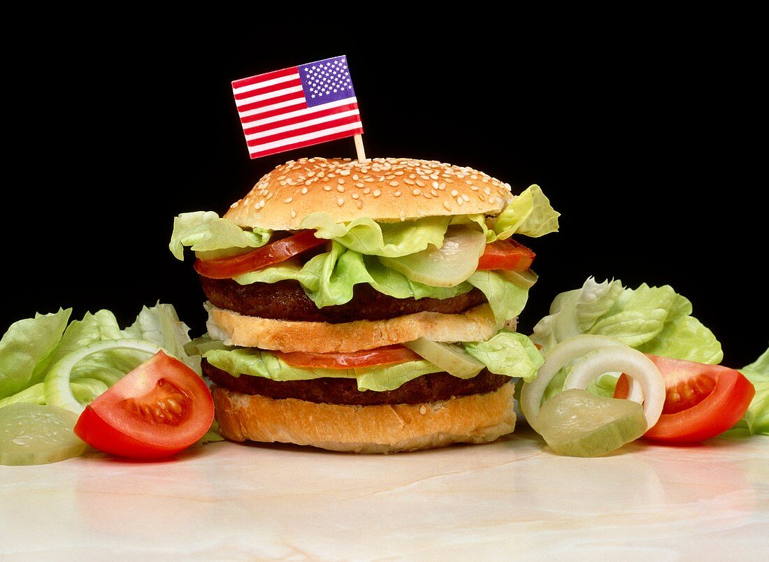 Double hamburger with American flag
