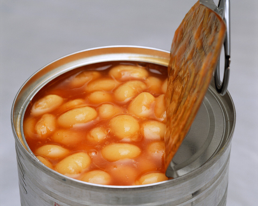 Baked beans in a tin