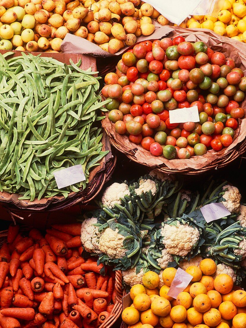 Fruit and vegetables in a market
