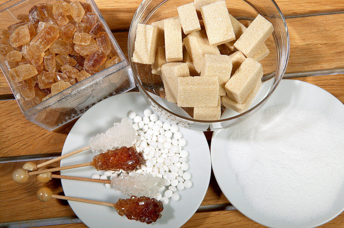 Various types of sugar