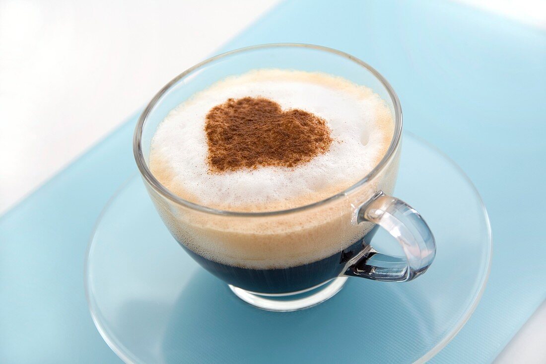 Chocolate heart shape on coffee