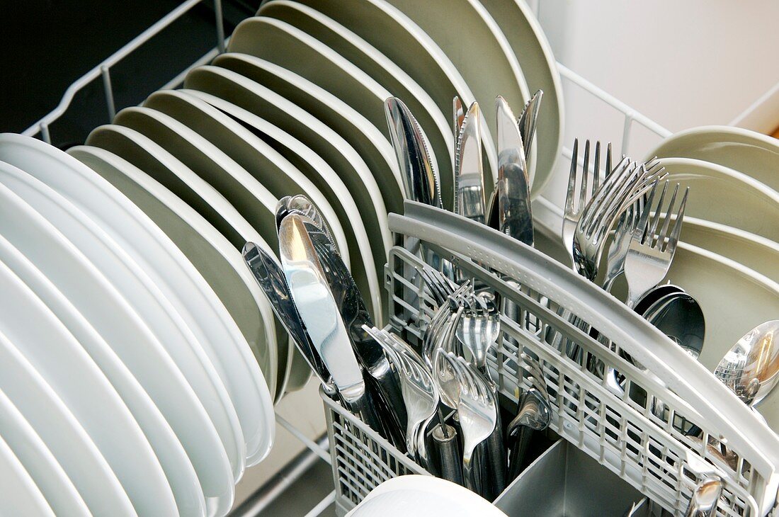 Clean utensils in a dishwasher