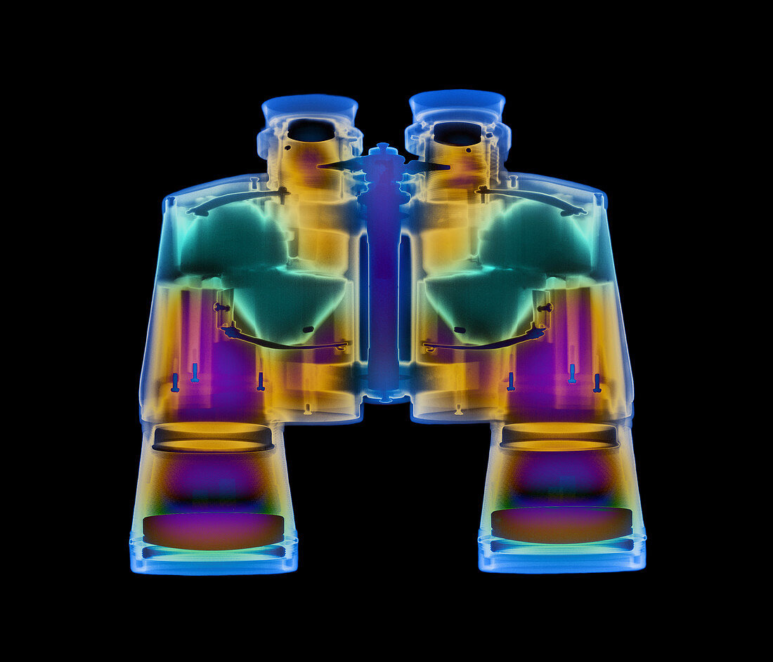 Coloured X-ray of a pair of binoculars