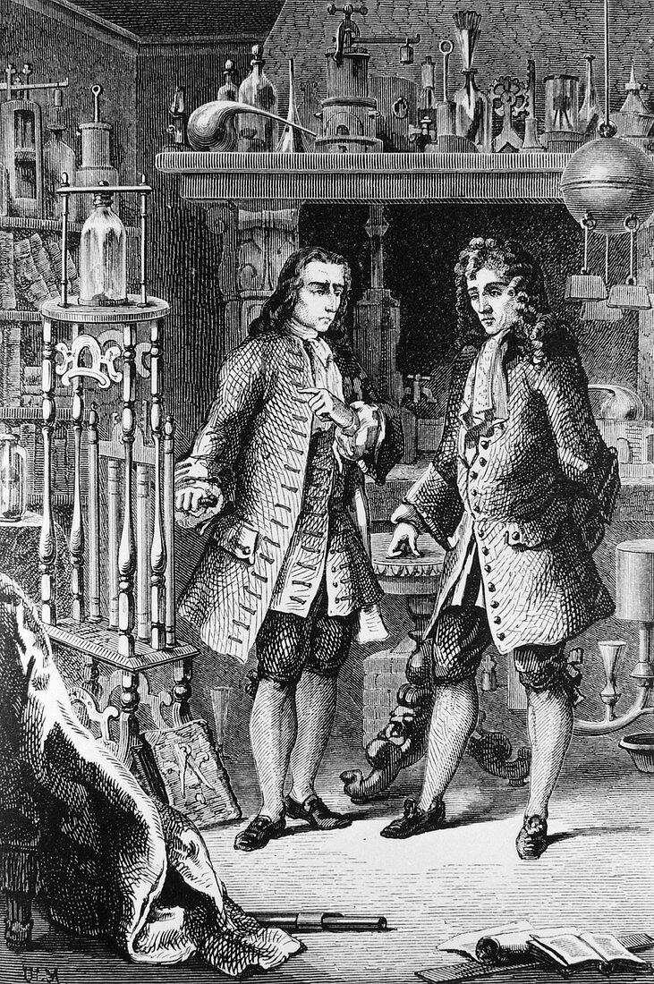 Engraving of Denis Papin and Robert Boyle