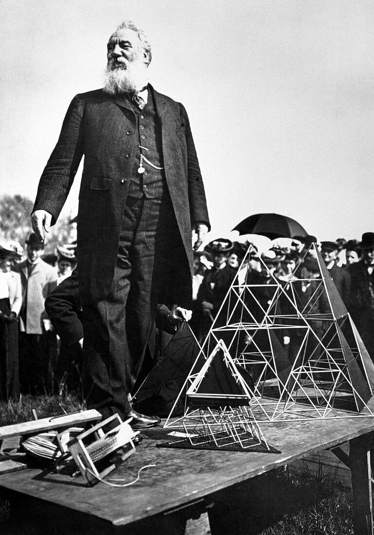 Alexander Graham Bell with tetrahedral models