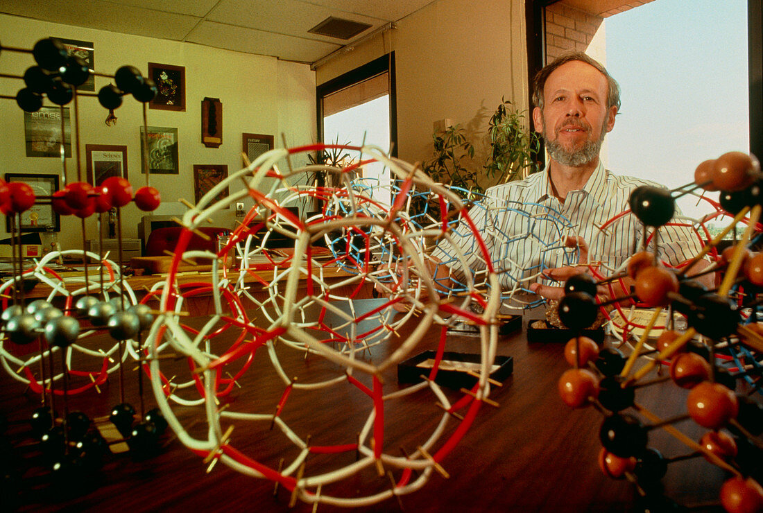 Peter Buseck,US chemist,with fullerene models