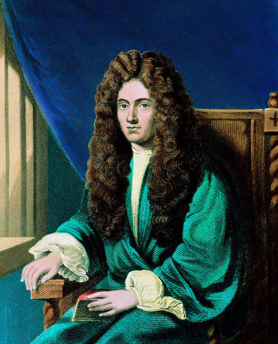Coloured portrait of British chemist Robert Boyle