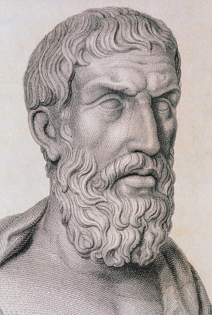 Engraving of Greek marble bust of Epicurus