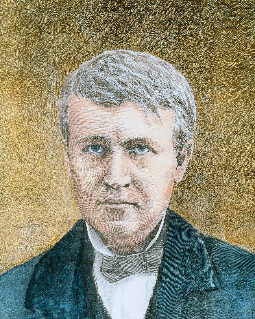 Coloured portrait of the inventor Thomas Edison