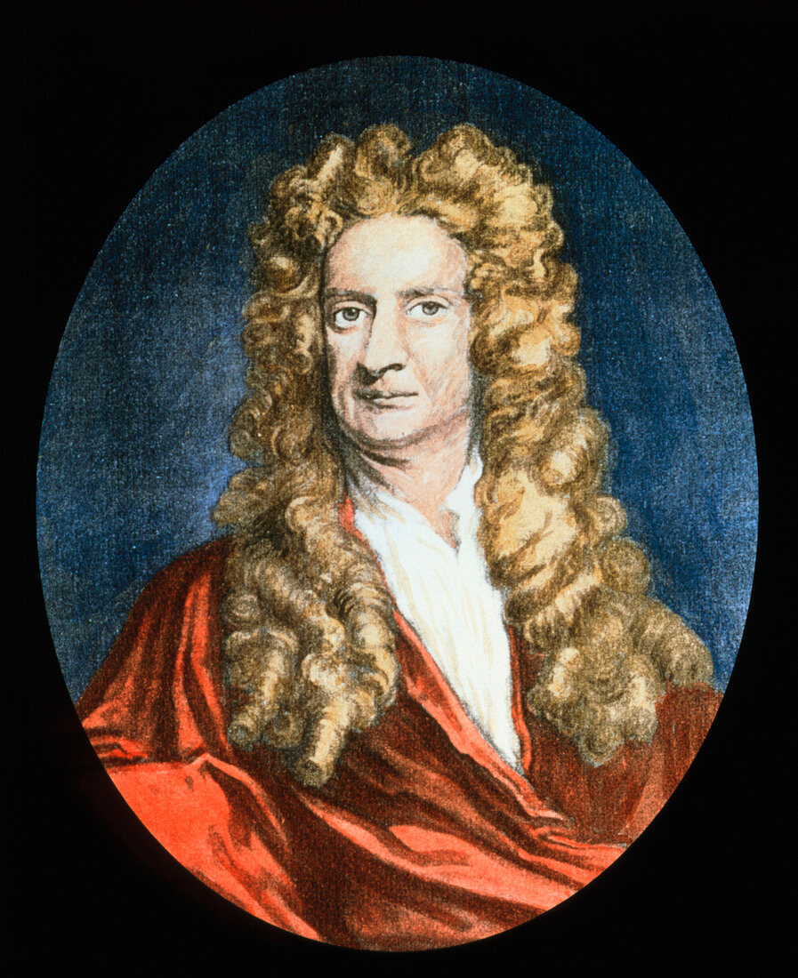 Coloured portrait of the physicist Isaac Newton
