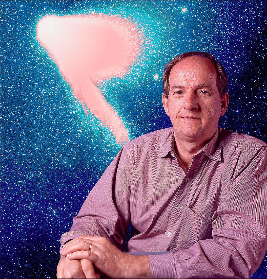 Dr Michael Mumma superimposed on comet with stars