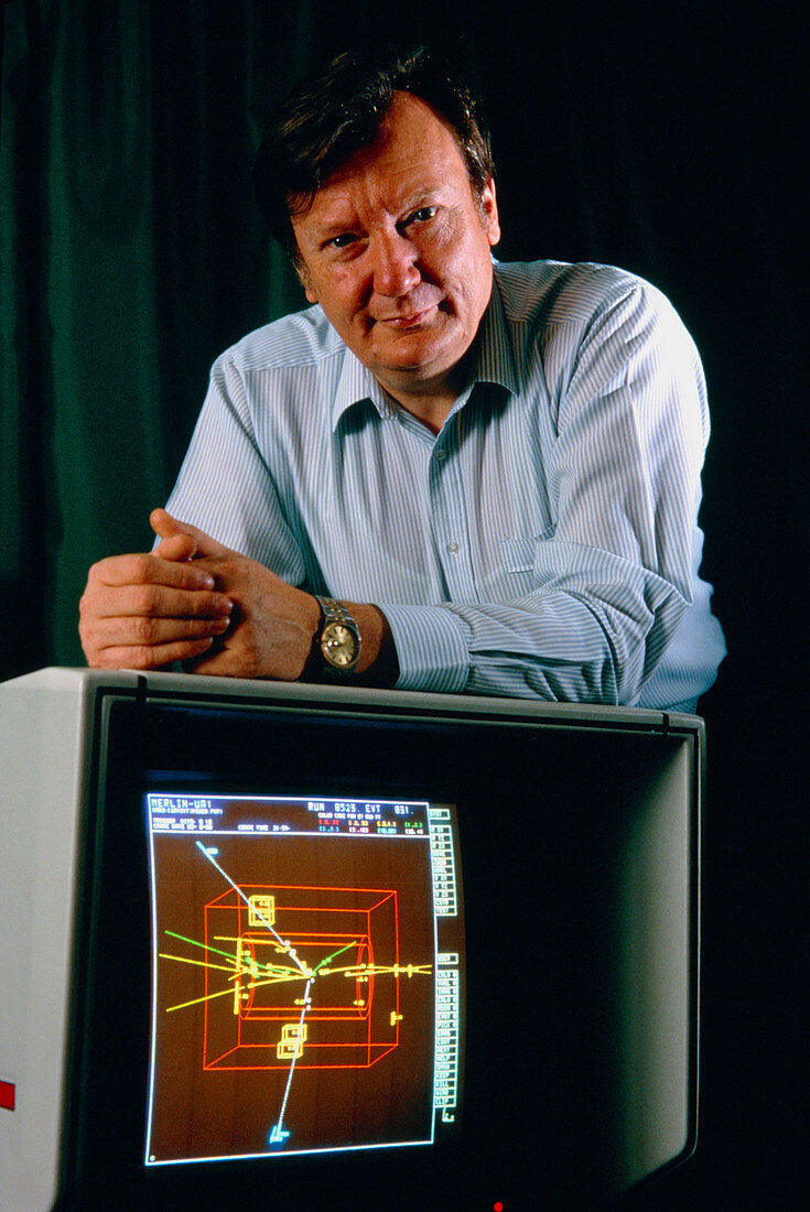 Carlo Rubbia with computer display of Z particle