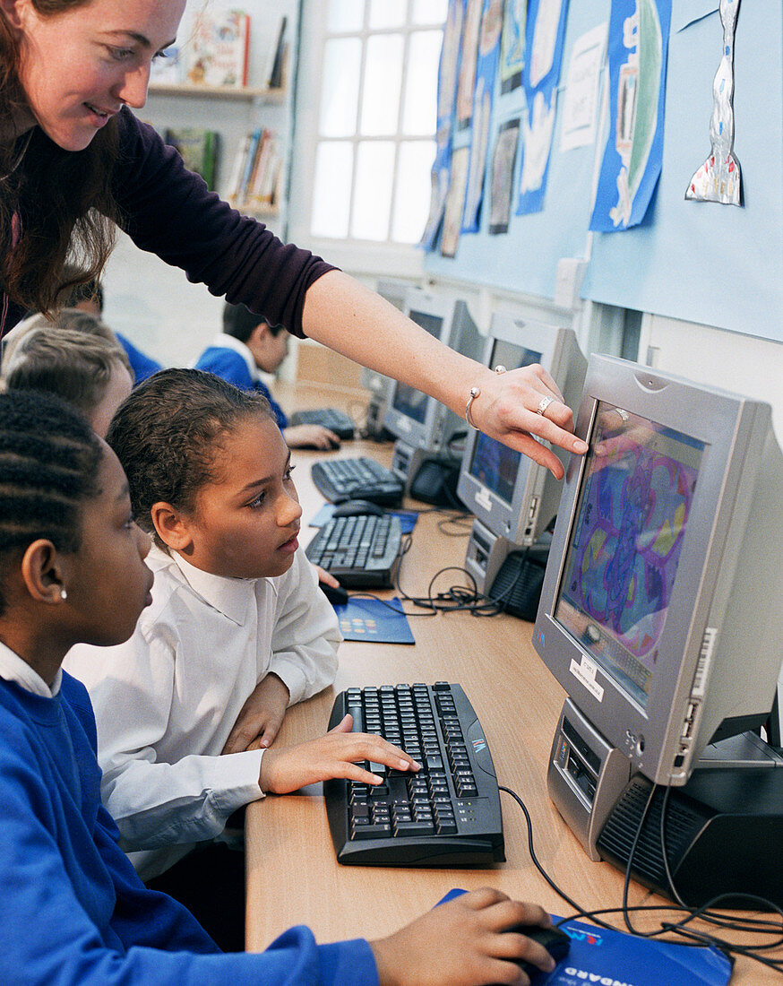 Schoolchildren using computers