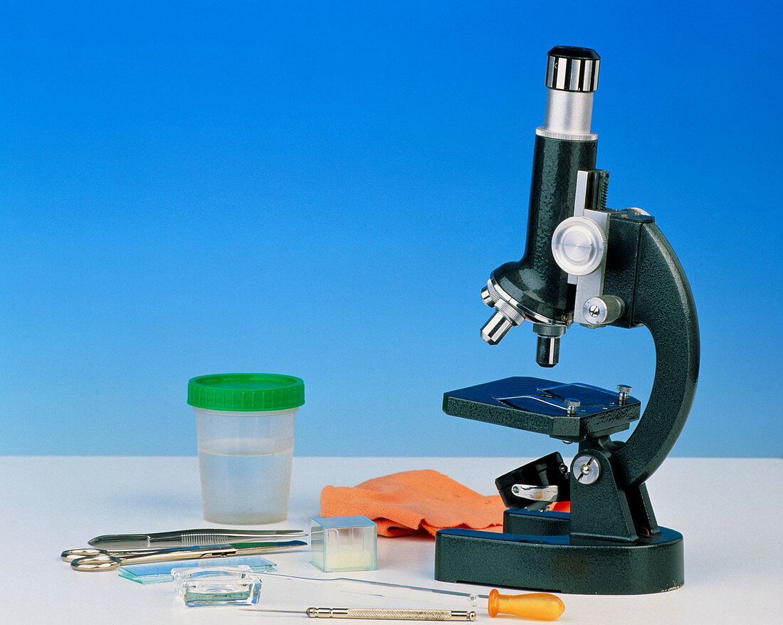 An optical (light) microscope with equipment