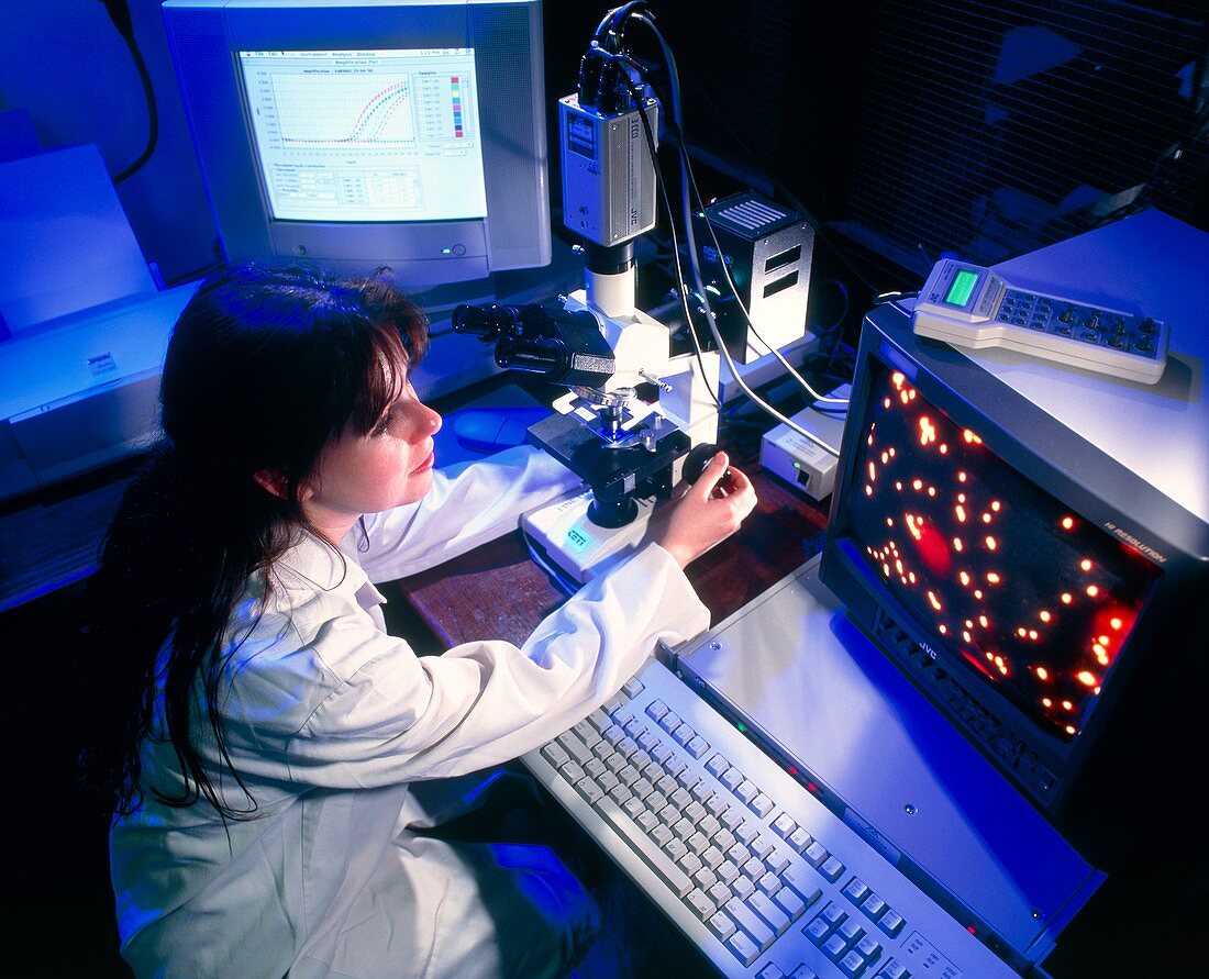 Locating DNA security beads using video microscope