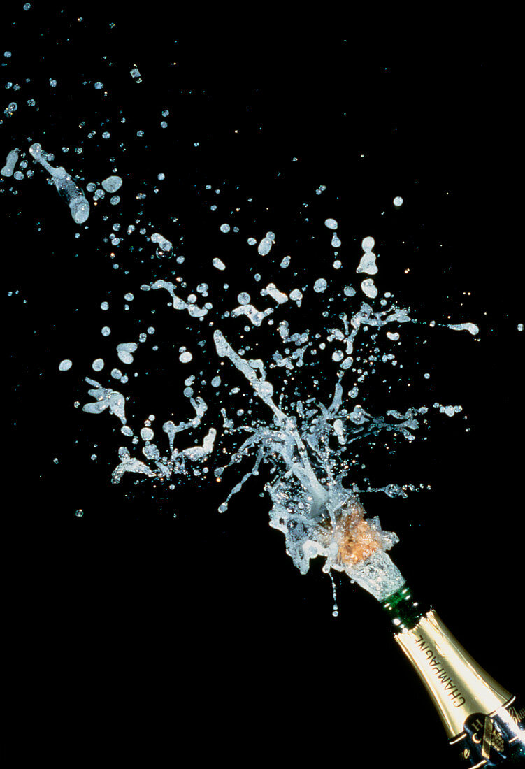 High-speed photo of champagne cork popping