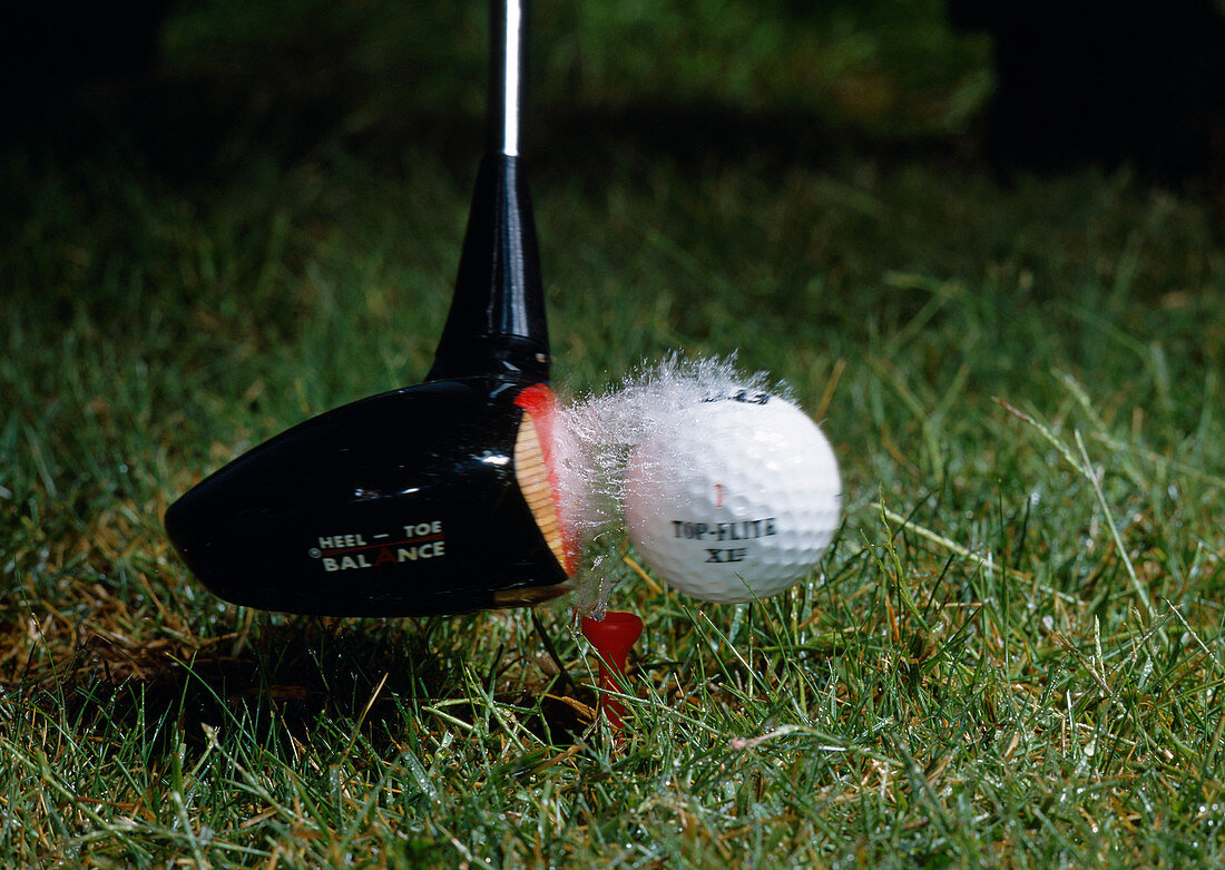 High speed photograph of a golf ball strike