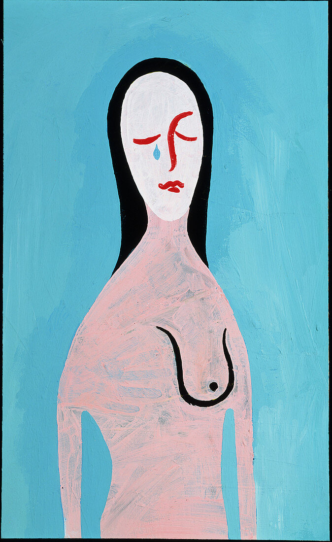 Artwork of a woman crying following maste