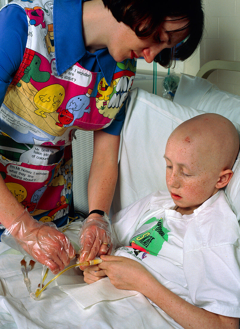 Boy undergoing chemotherapy for leukaemia