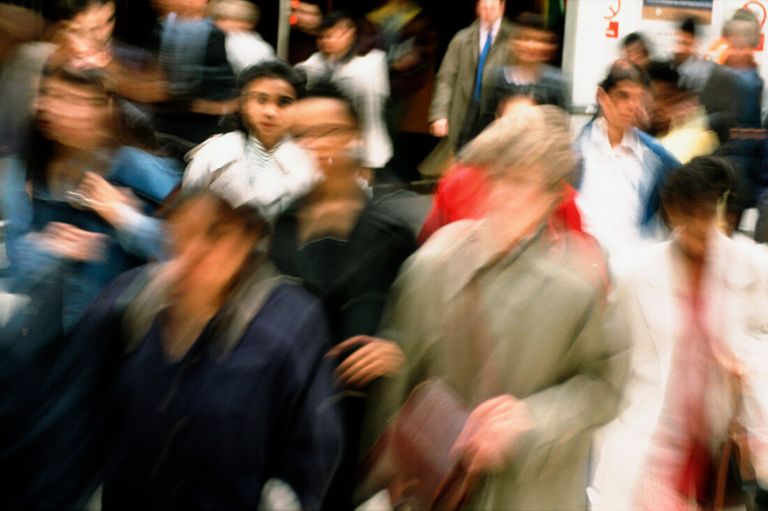 Stress: blurred effect of office workers commuting