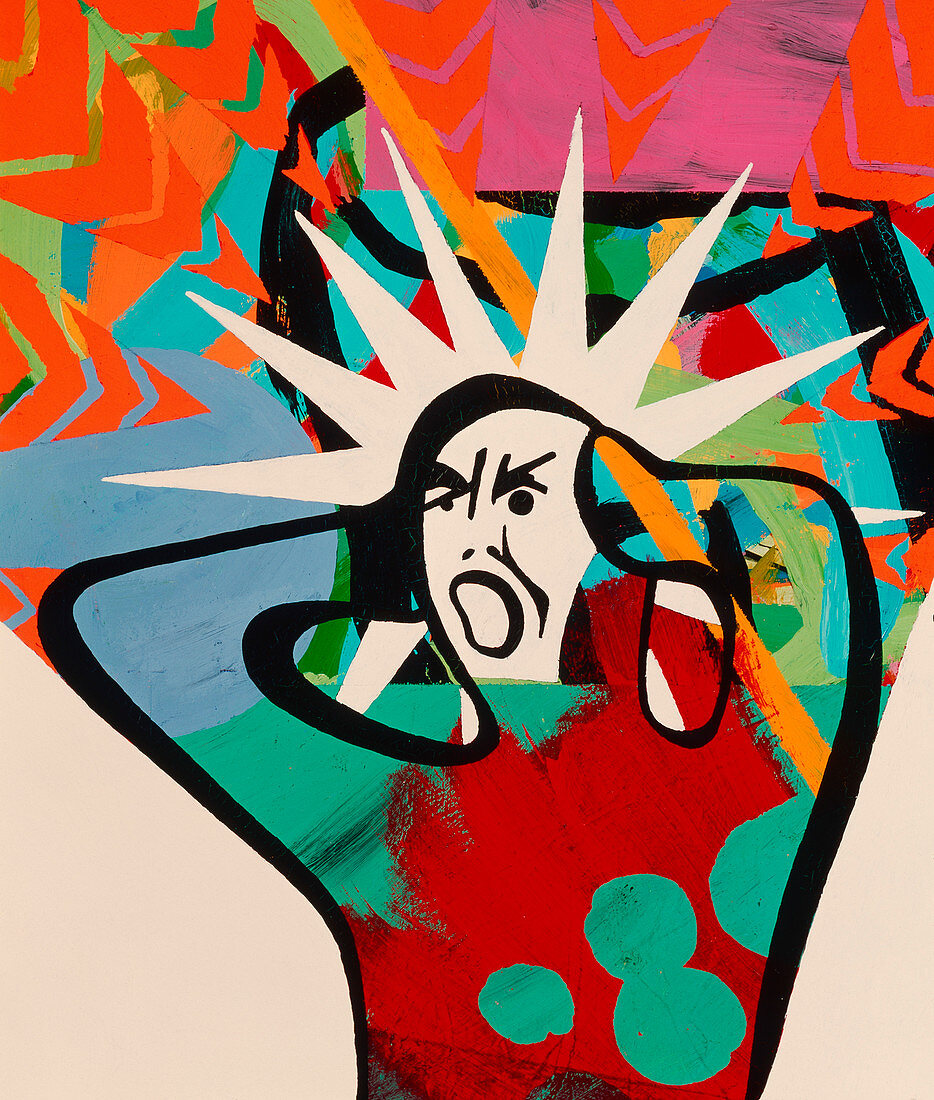Abstract artwork of a angry man holding his head