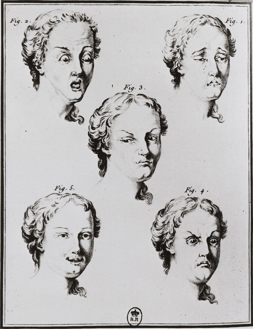 Historical artwork of a woman's facial expressions