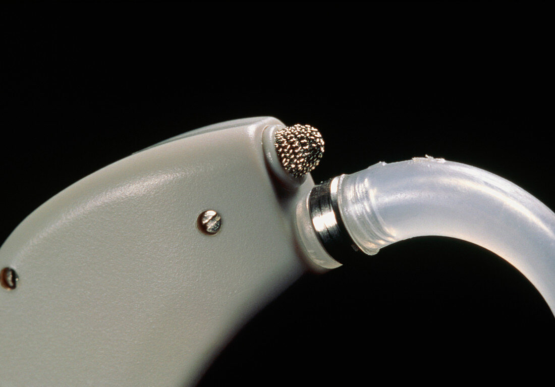 Close-up of microphone on hearing aid