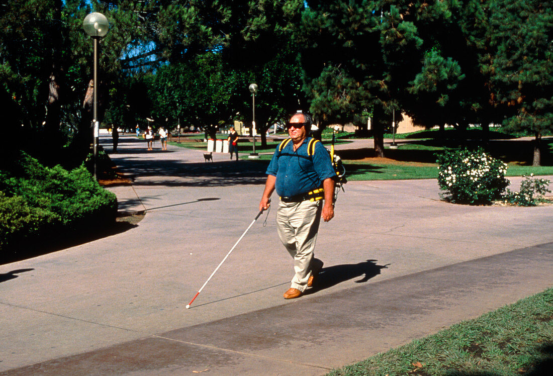 Blind person with GPS navigation system