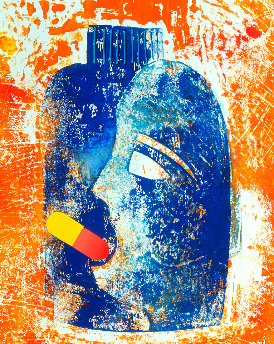 Abstract artwork symbolizing drug dependence