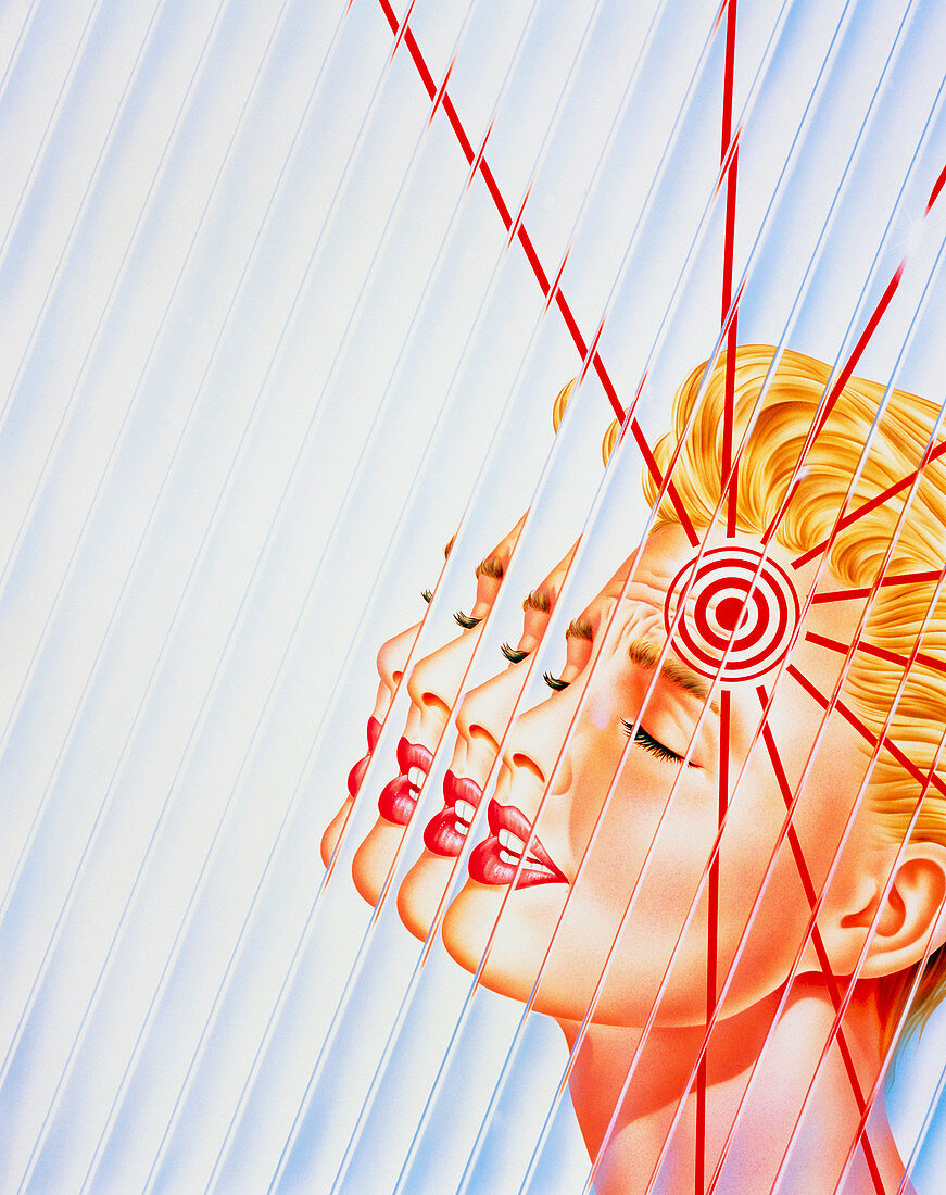 Artwork of woman suffering a headache or migraine