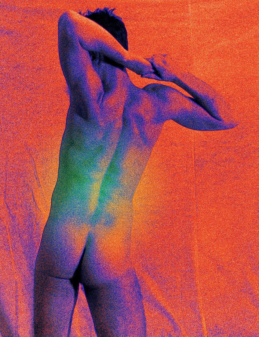 Artwork of naked man with lower back pain
