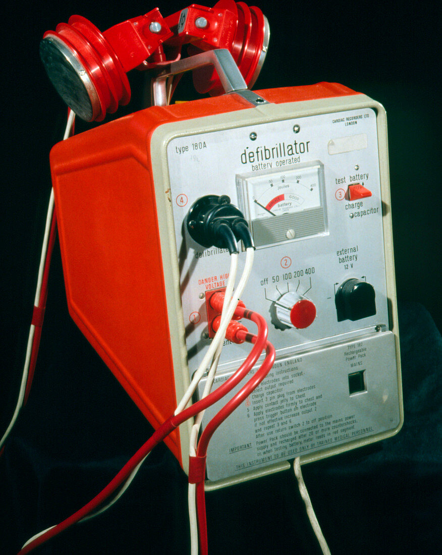 Photo of defibrillator used to restore heart beat