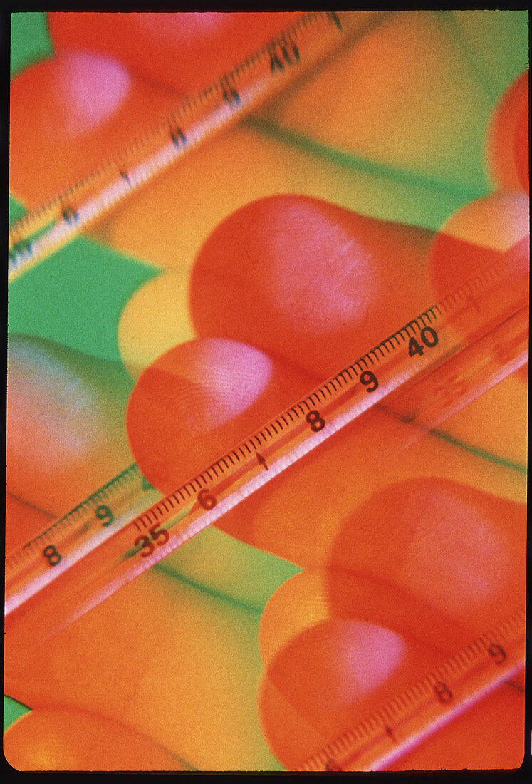 Multiple exposure image of a clinical thermometer