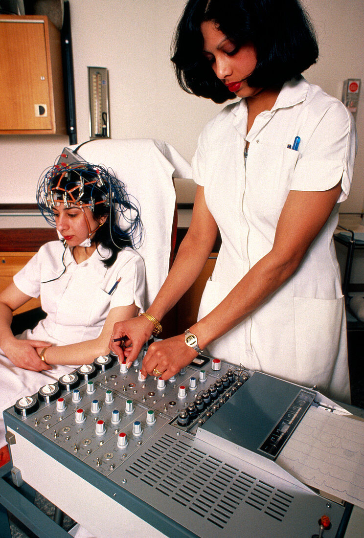 Young woman undergoing an EEG