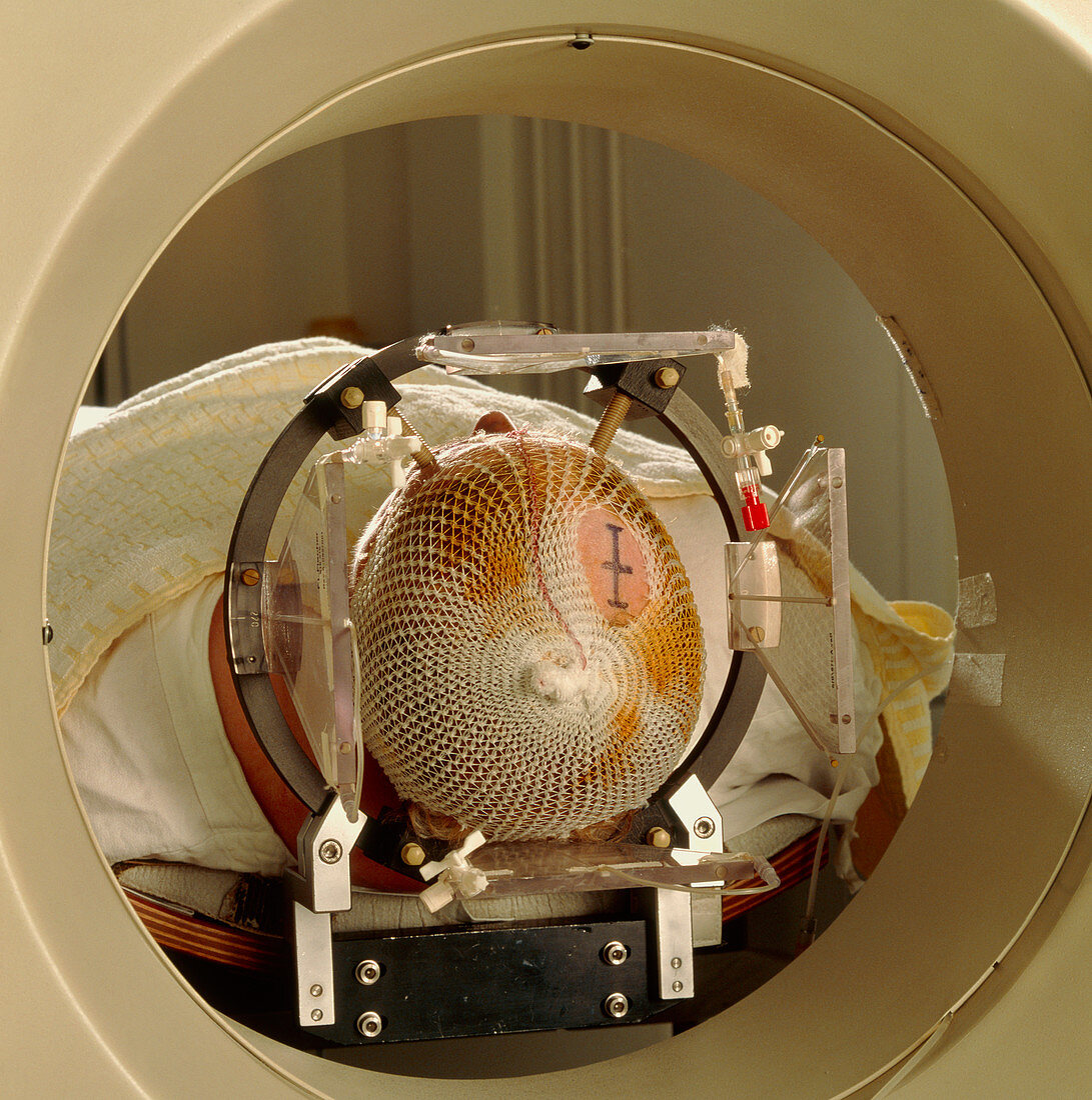 Patient undergoing a PET scan of the brain
