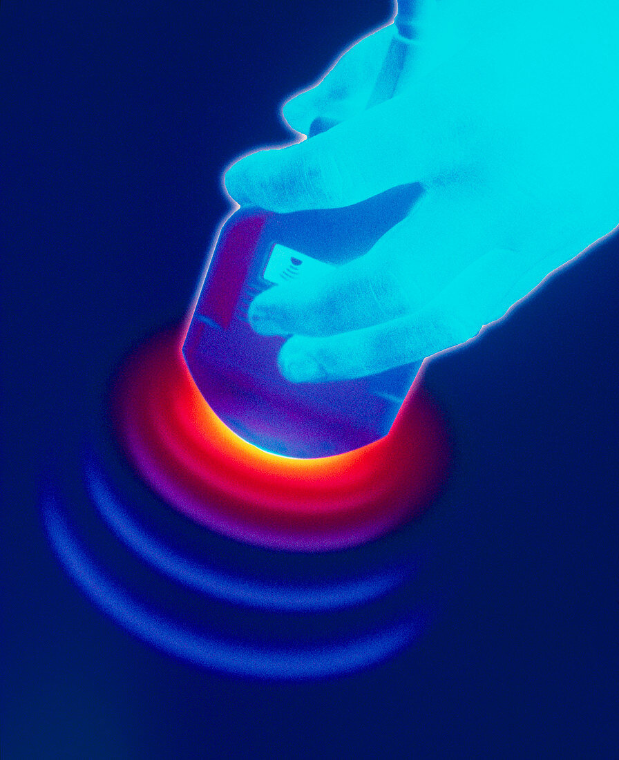 Artwork of a hand holding an ultrasound transducer