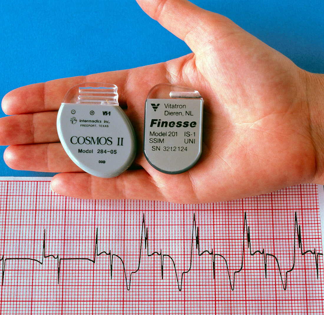 Hand holding two pacemakers