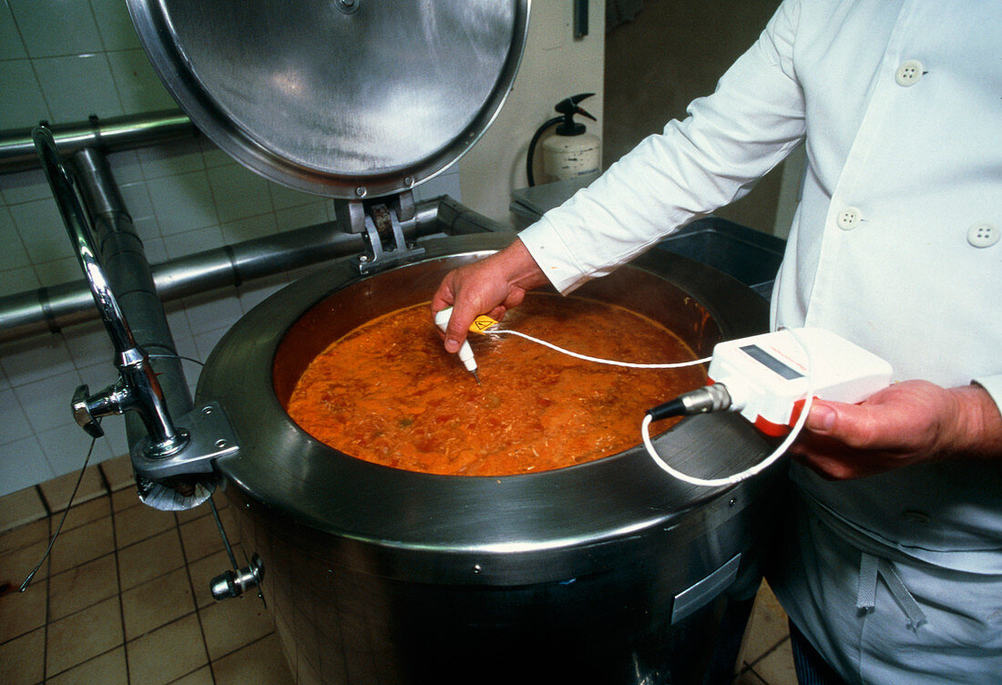 Chef checking the temperature of hospital food