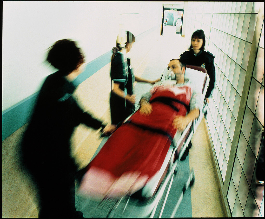 Patient being rushed for emergency treatment