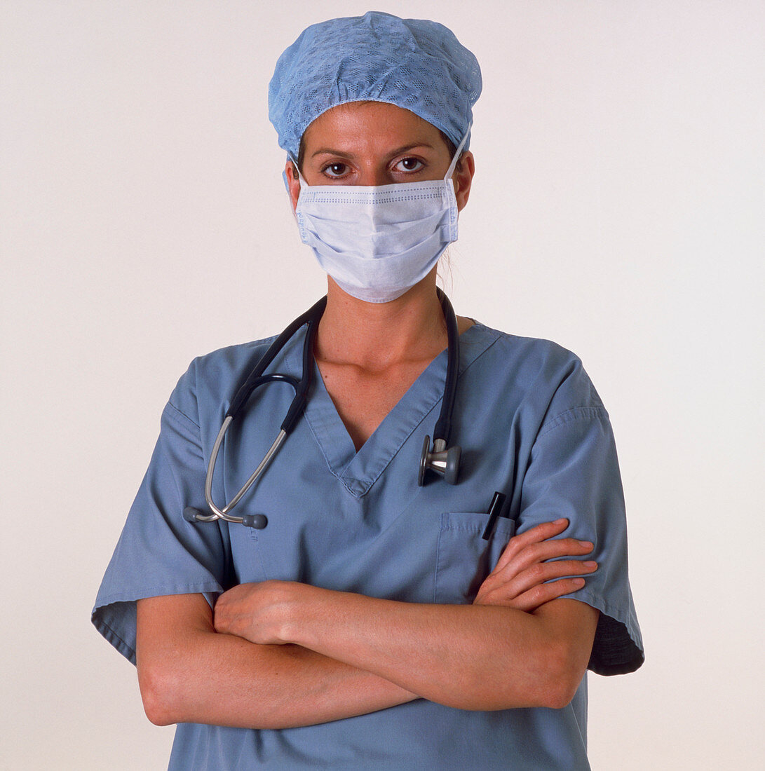 View of a female surgeon before surgery