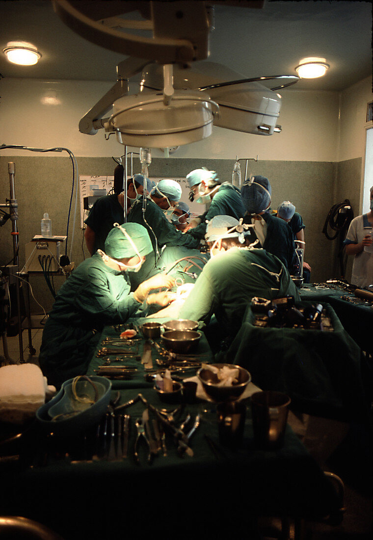 View of operating theatre and surgical team