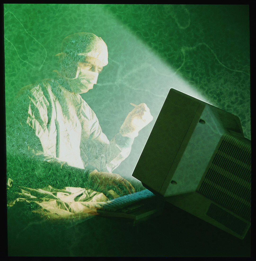 Art of surgeon conducting an operation by computer