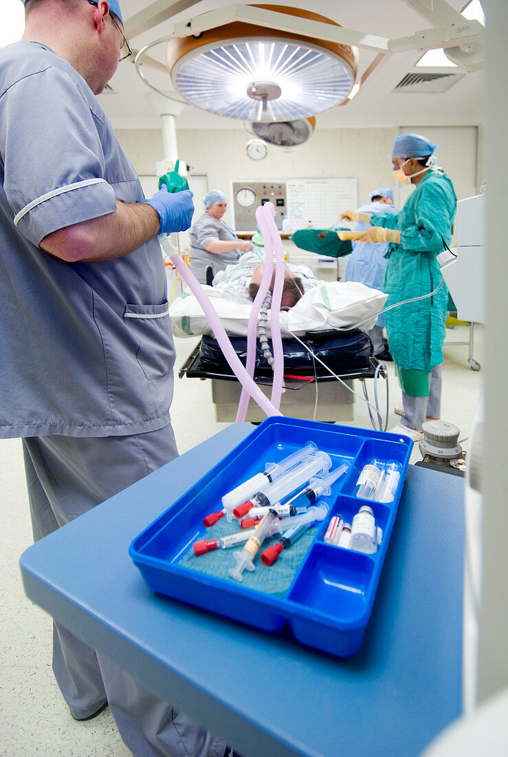 Anaethetist preparing for surgery