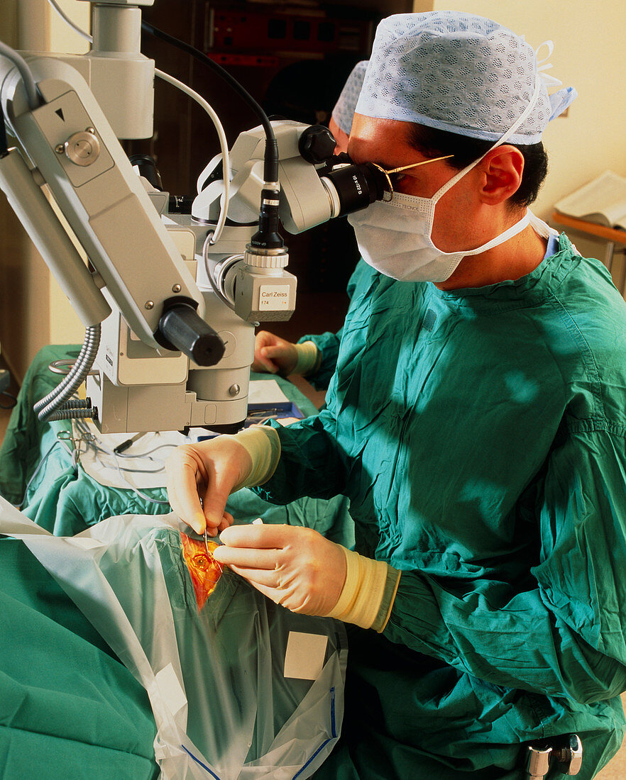 Surgeon performs a trabeculectomy on a patient