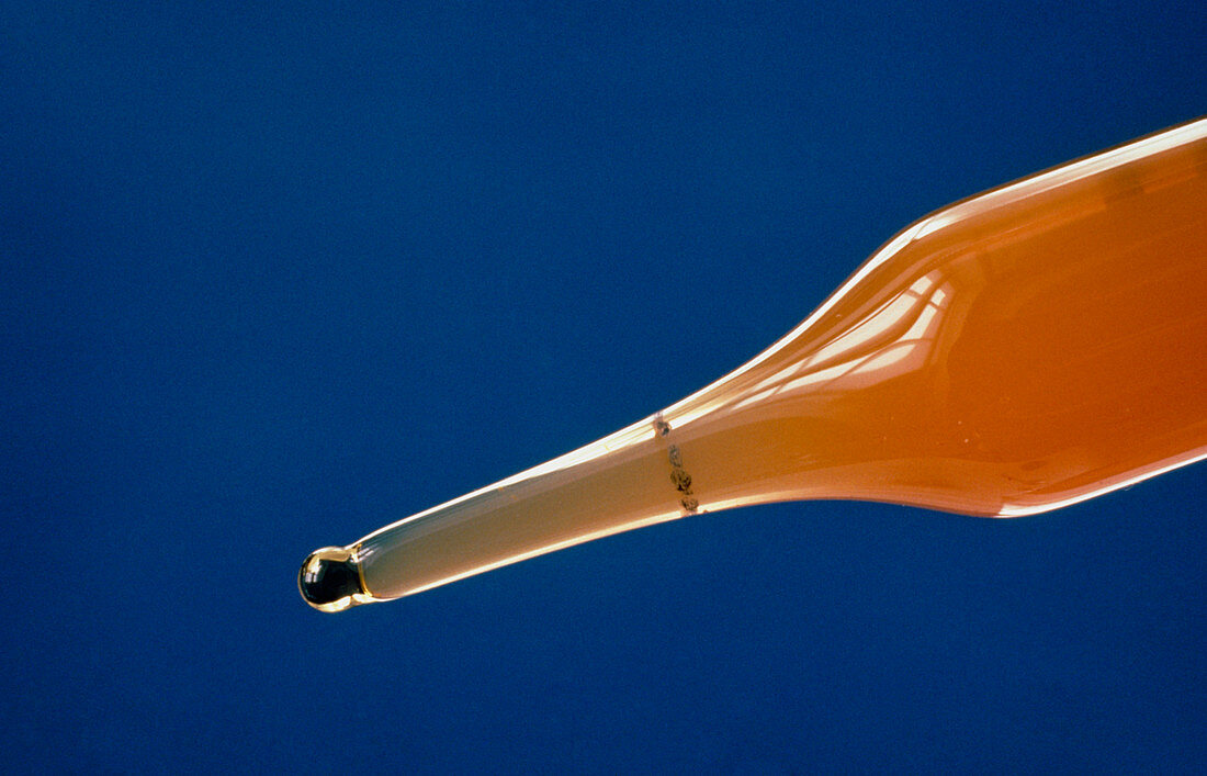 Close-up of the tip of an ampoule