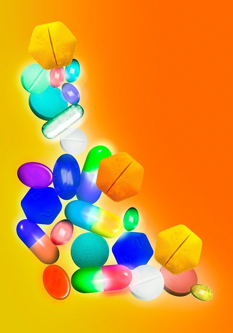 Assorted pills,computer artwork